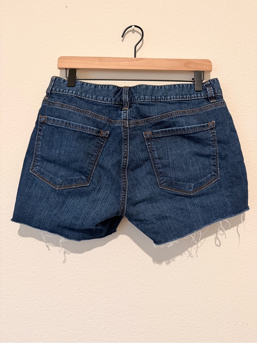 LOFT Frayed Hem Denim Shorts - Blue - Picture 3 of 3